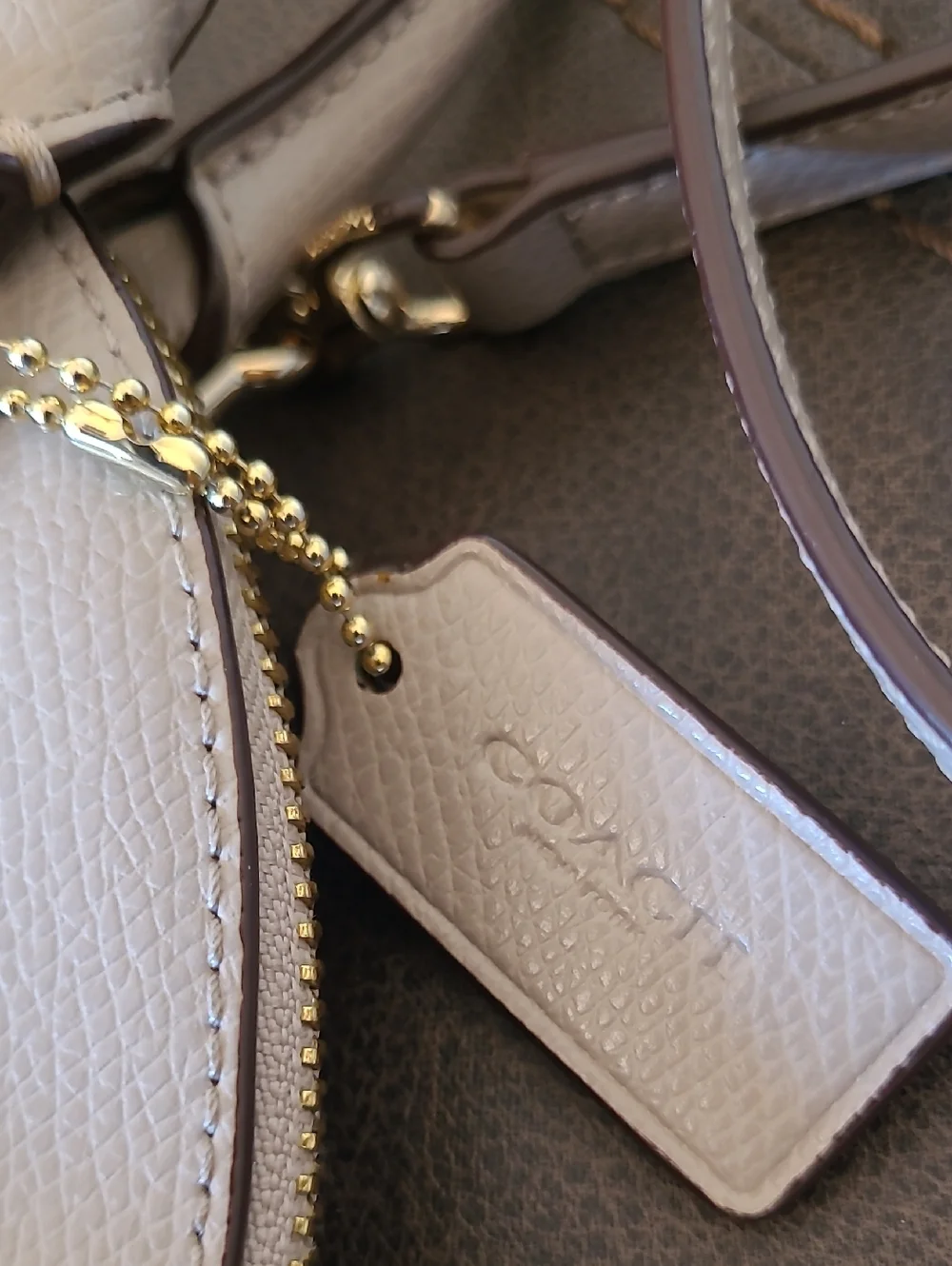 Coach Mini Cora Dome Cross Grain Leather Satchel Crossbody Purse Gray Cream